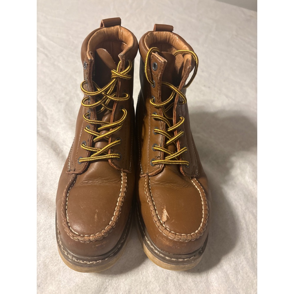 DieHard Work Boots Mens Brown Fair Leather Moc Toe Wedge Sole Lace Up sz 8